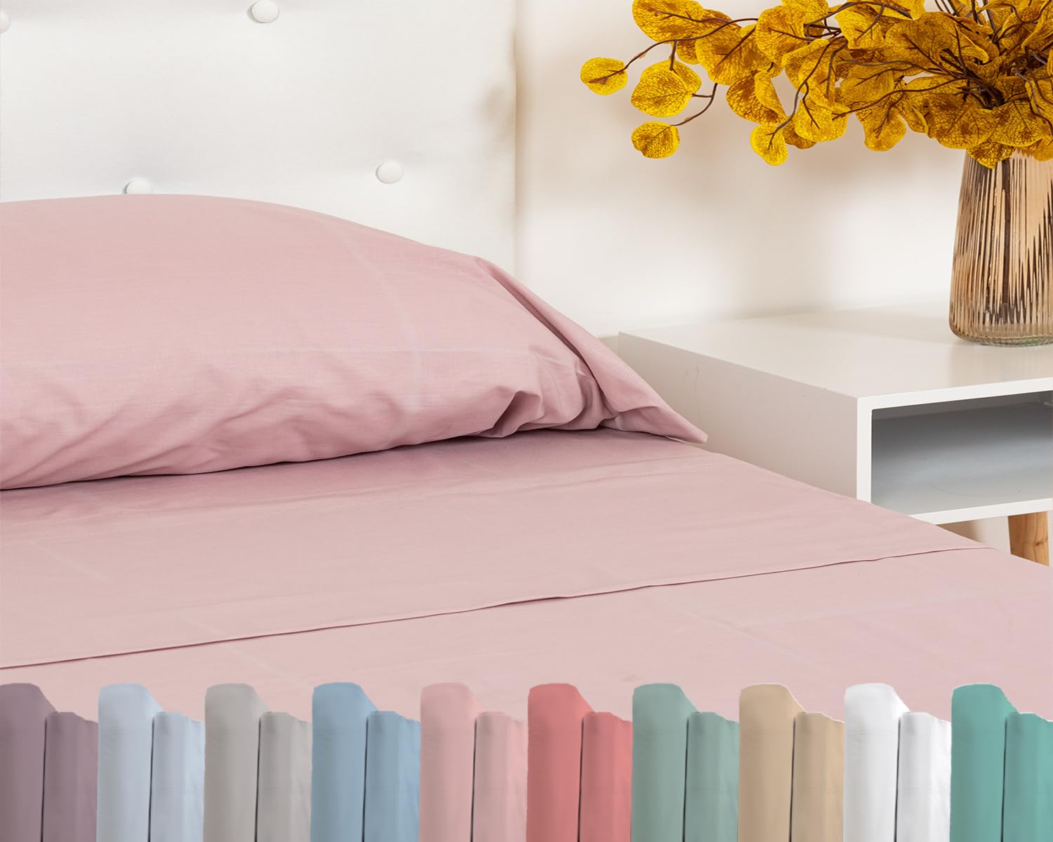 TRAMAS+ Juego de Cama 100% algodón – Juego de 3 Piezas de sábana – 1 Funda de Almohada – Juego de Fundas de Almohada, 1 sábana Bajera de 90 x 200, 1 sábana Plana de 180 x 270 y 1 Funda de Almohada de