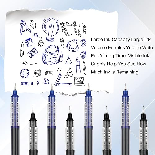 Miniatura 3 de 12 bolígrafos de punta rodante, tinta de secado rápido de 0.020 in, punta extrafina, bolígrafos de tinta líquida, bolígrafos de punta redonda (negro