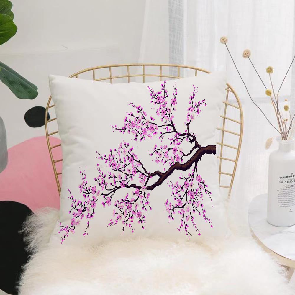 HYOSXW Cushion Cover,Throw Pillow Case Home Decorative for Living Room Bedroom Sofa Chair 16X16 Inch,Japanese branch of a blossoming Sakura tree Flowers Cherry blossom Art,Pillowcase 40X40cm