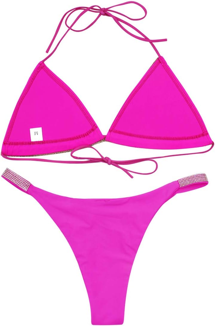 Women 2 Piece Shiny Diamond Crystal Bathing Suit Bikini Sexy Push Up Swimwear for Party Rave Clubwear - Image 6