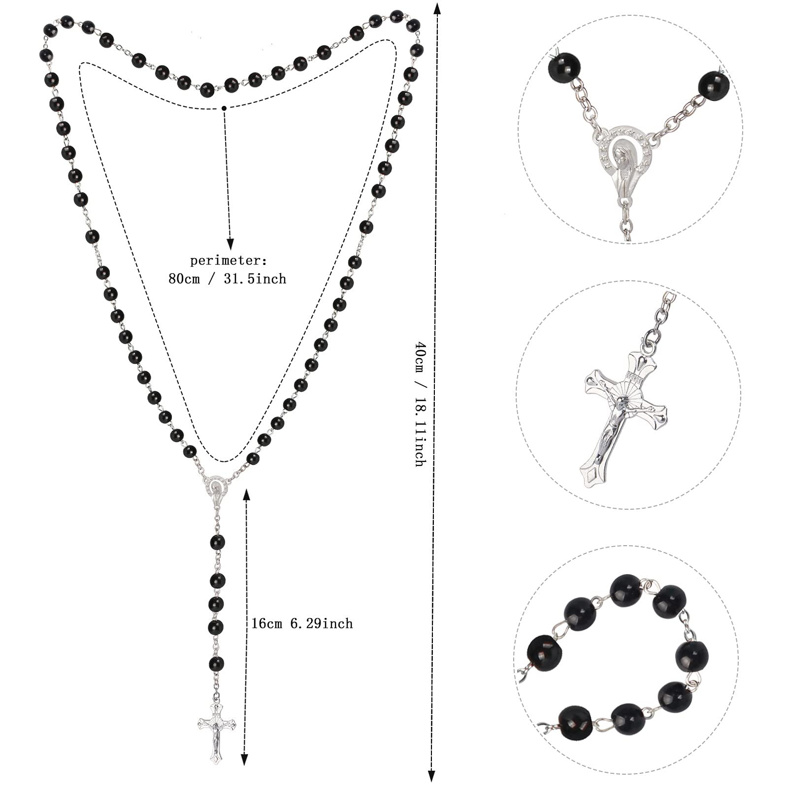 Yewong Nun Costume Accessory Set with Catholic Nun Costume Hat, Nun Collar, Cross Pendent Necklace, Cross Print Stockings