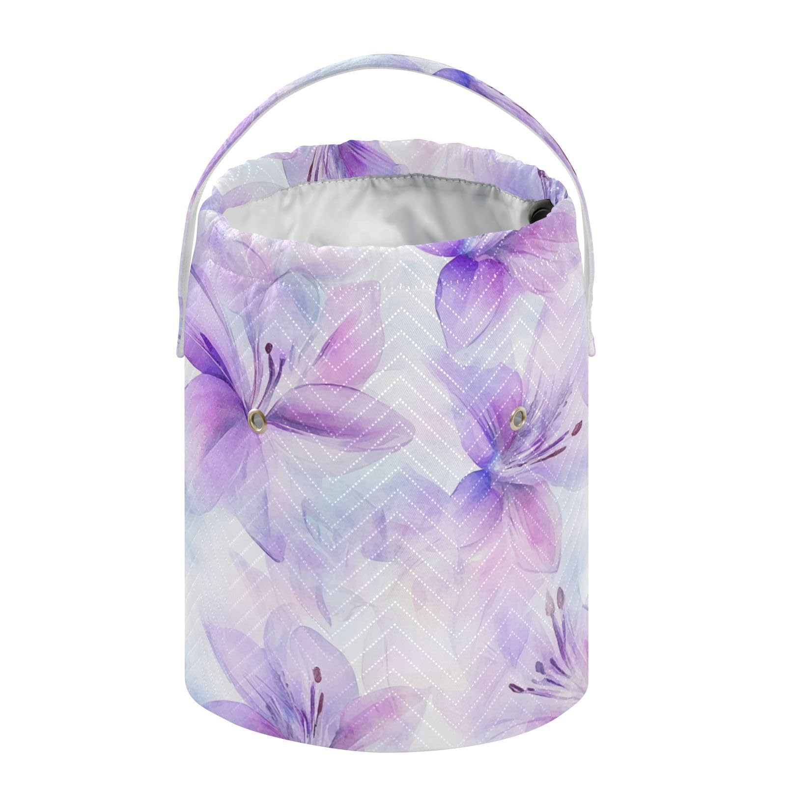 Watercolor Lily Flowers Light Purple Crochet Tote Bag Knitting Needle Organizer Portable Crocheting Bag for Crochet Tool Storage Organizer