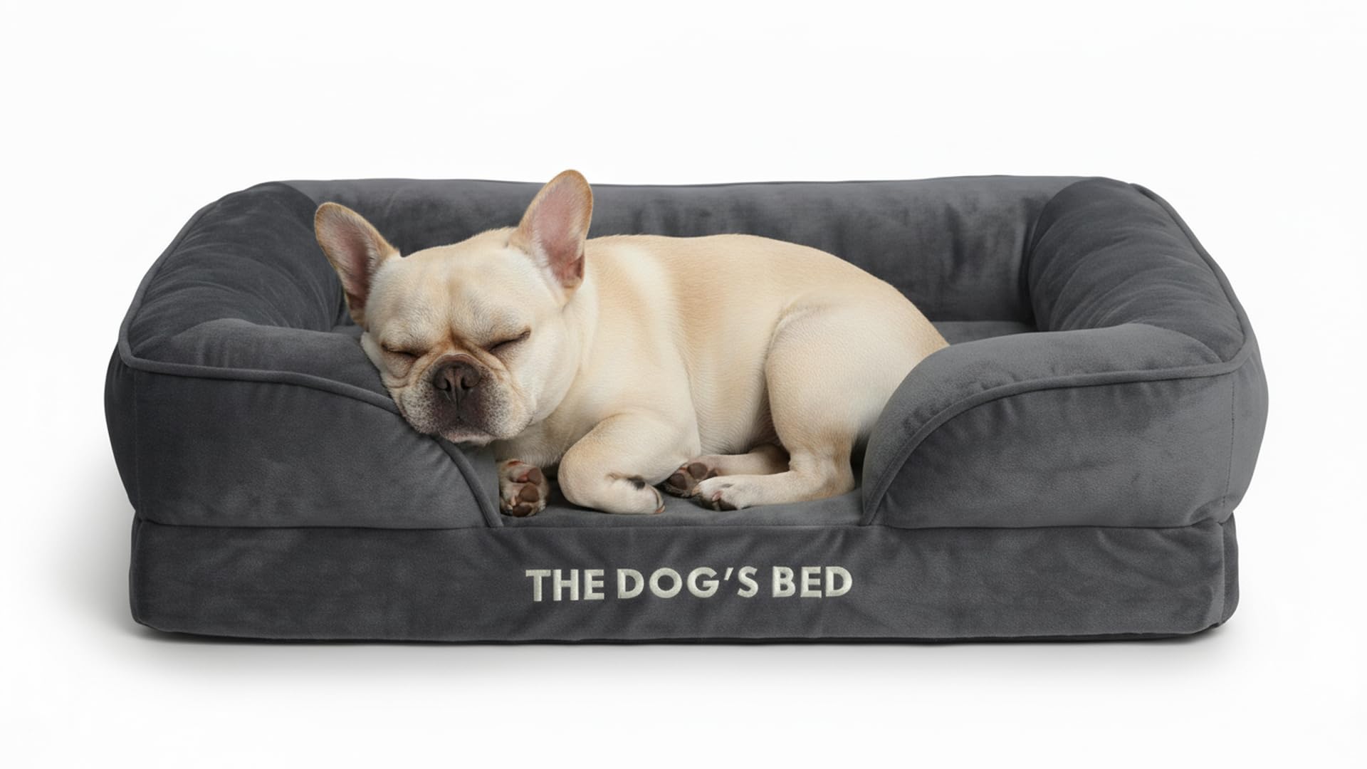 The Dog’s Bed Orthopaedic Dog Bed with Bolsters, Removable Cover, CertiPUR-Certified Foam, Plush Fabric, Grey, Medium
