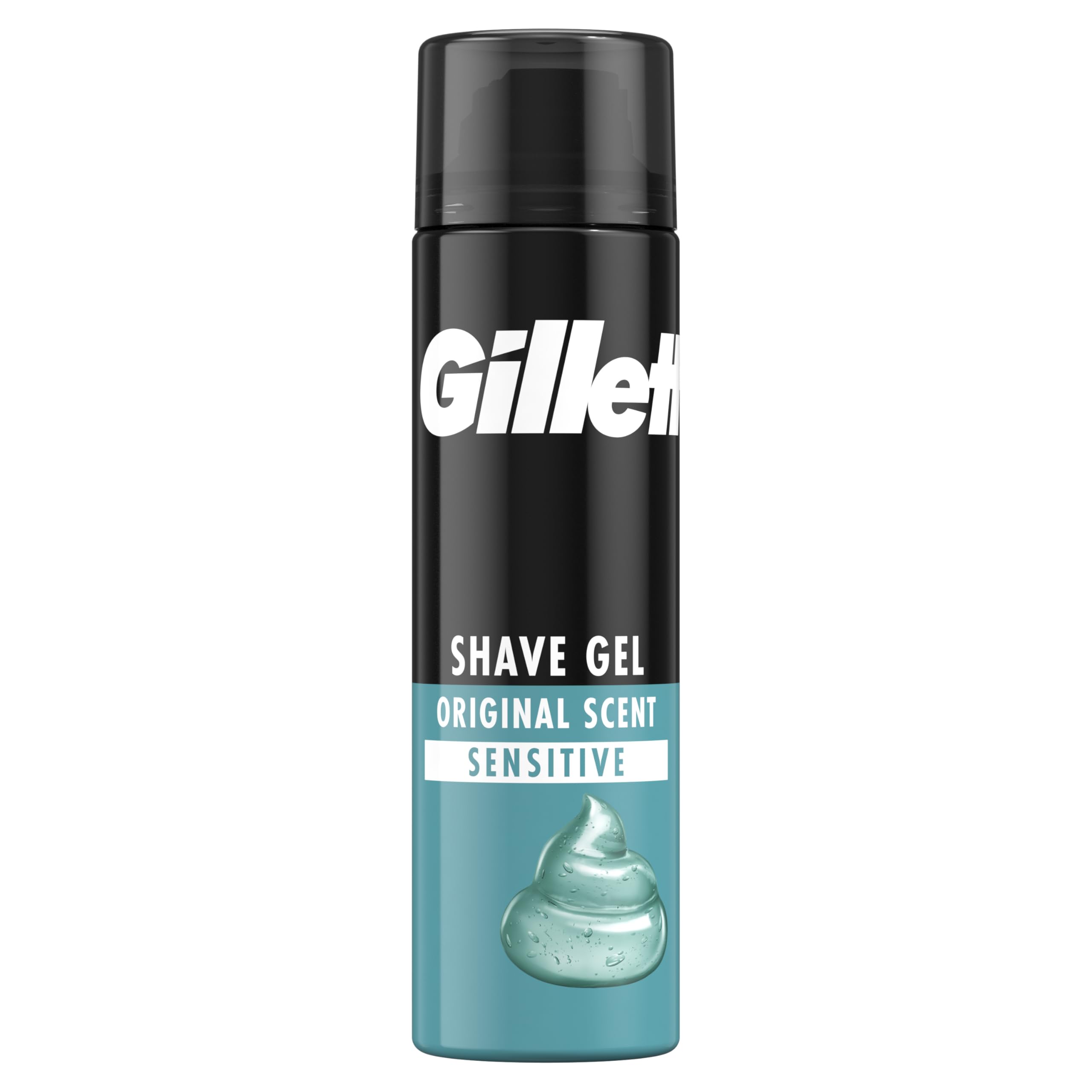 Gillette Gel à Raser Homme, pour la Peau Sensible, 200 ml | Cartouche avec un Revêtement pour Réduire la Pression sur la Peau, en Acier Inoxydable, 1 Recharge Jusqu’à 15 Rasages