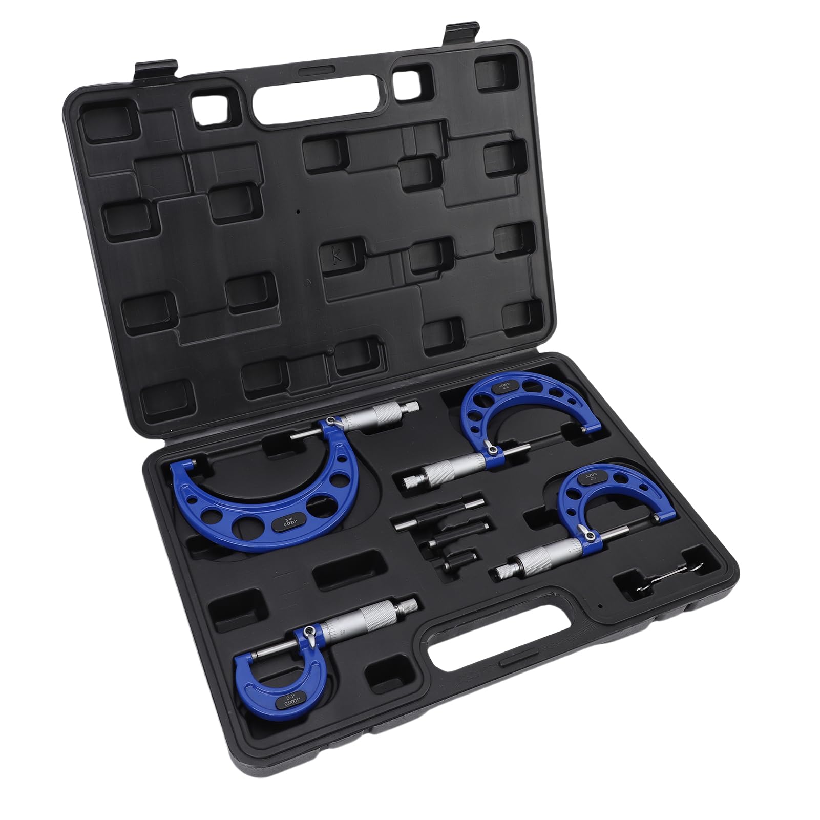 Aramox Juego de Micrómetros de 4 Piezas 0-1 1-2 2-3 3-4 Pulgadas Precisión de 0.0001 Pulgadas Herramientas de Medición de Micrómetro Exterior con Cabezales de Carburo Estuche de A