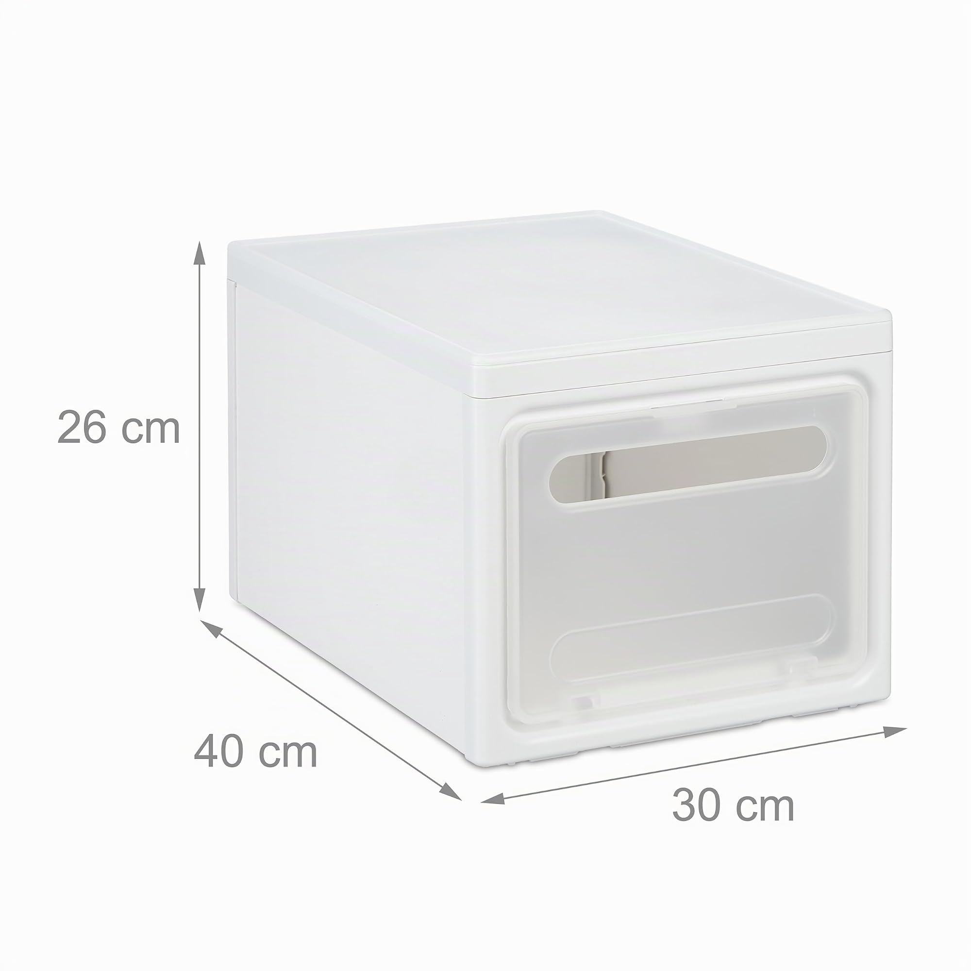 Relaxdays Cajas de Almacenaje Apilables en Set de 4, Cestas de Plástico, 31L, con Tapa y Puerta Semitransparente, Blanco