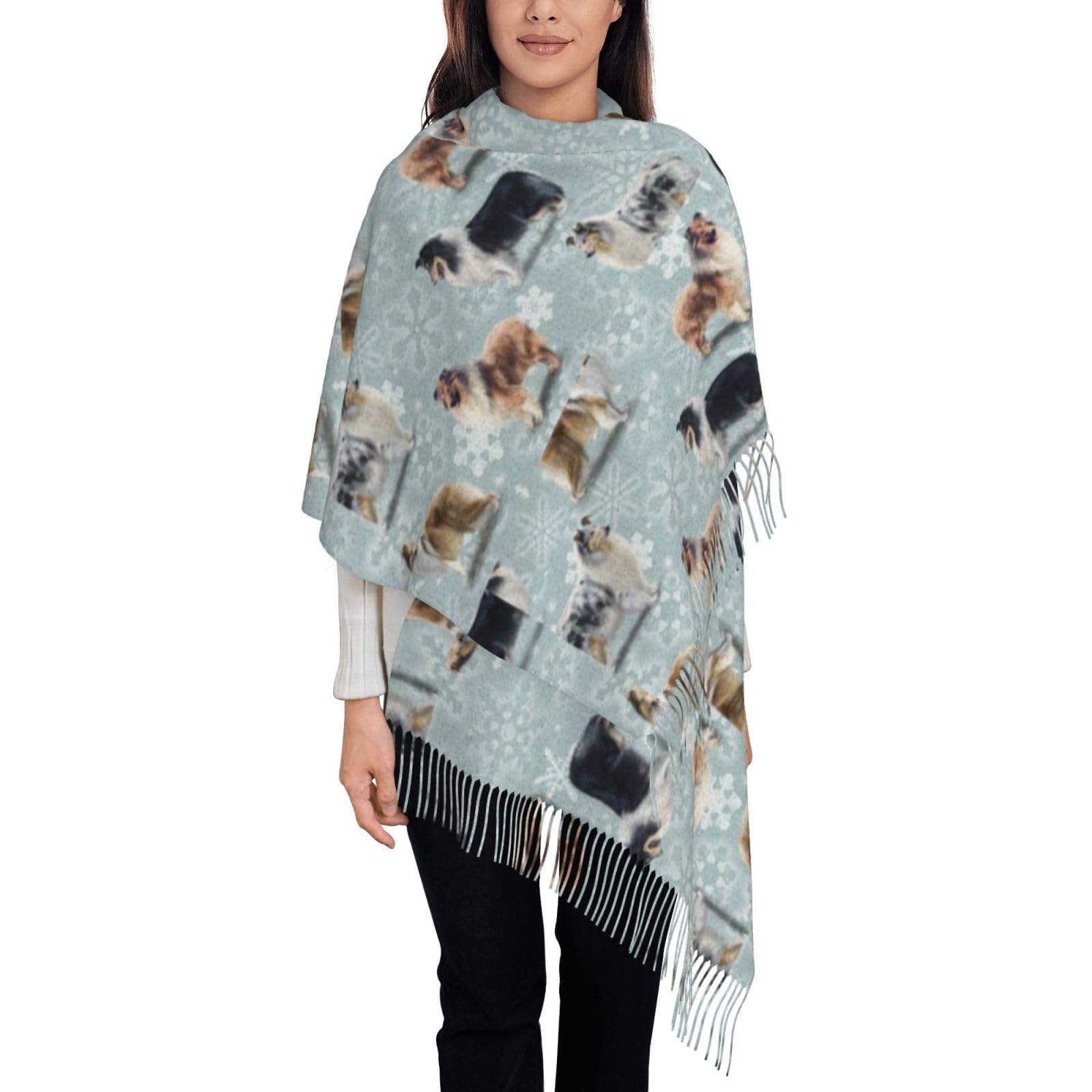 VhoMes Scarf The Rough Collie Christmas Tassel Shawl,Warm Fringe Scarf Luxurious Ladies' Wrap,For All Seasons 72 X197 CM