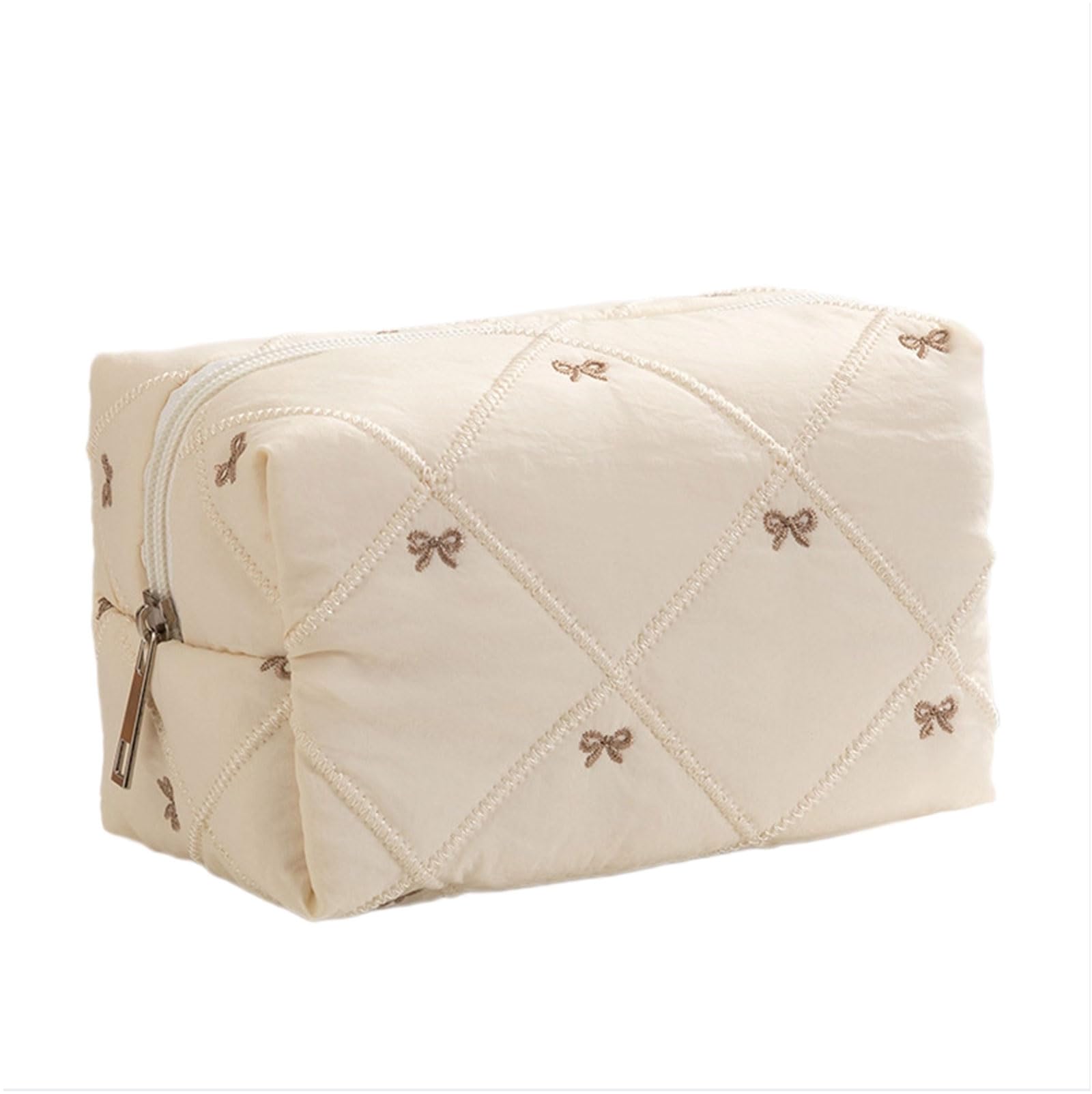 LUCKGONI Spacious Waterproof Polyester Travel Toiletry Bag Featuring Elegant Bowknot Quilting and Multiple Compartments