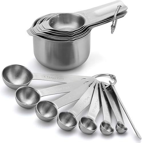 Spring Chef Juego de 15 tazas y cucharas medidoras de acero inoxidable con nivelador, juego de cucharas medidoras de metal métrico de cocina y tazas