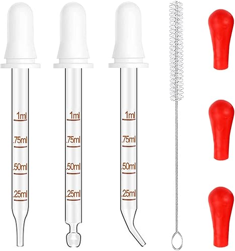 3 pipetas de goteros, goteros de aceite esencial de 0.3 fl oz, goteros de líquido de vidrio, punta doblada, punta recta y punta redonda cuentagotas