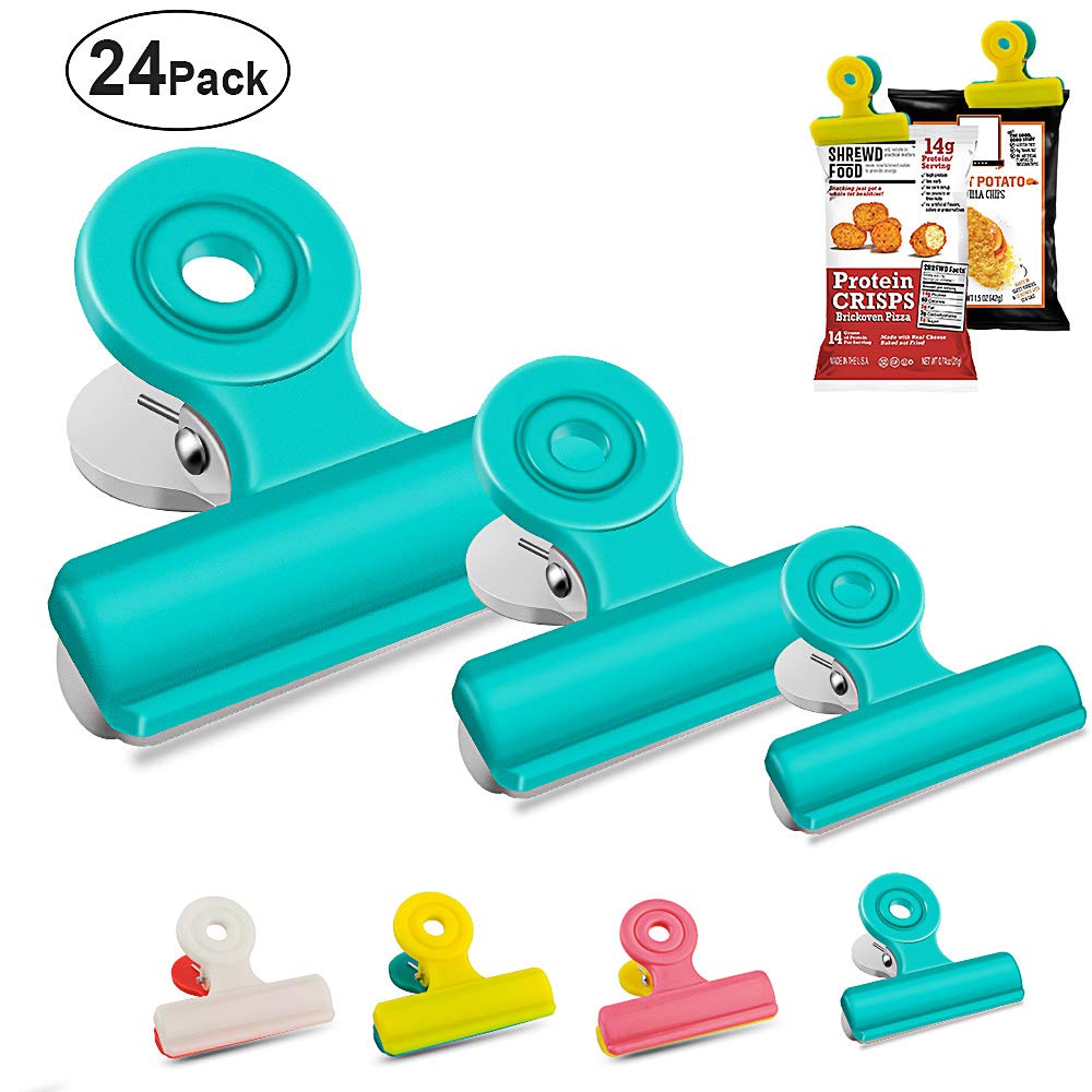 Onebom Bag Chip Clips, Fresh Food Clips, Photo File Clamps, for Kitchen Office (24 Clips)