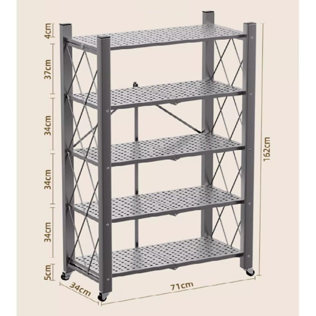 Scaffalatura in metallo resistente, scaffale pieghevole a 5 ripiani con ruote, ripiani mobili per garage, cucina, casa, ufficio e dispensa
