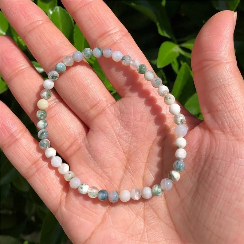 LKBEADS Naturalne naturalne zielone drzewo agate 12 mm rondelle smooth 7 cali półprecyzyjne koraliki bransoletka z koralikami dla mężczyzn i kobiet, uzdrawiająca, kryształowa, rozciągliwa, bransoletka