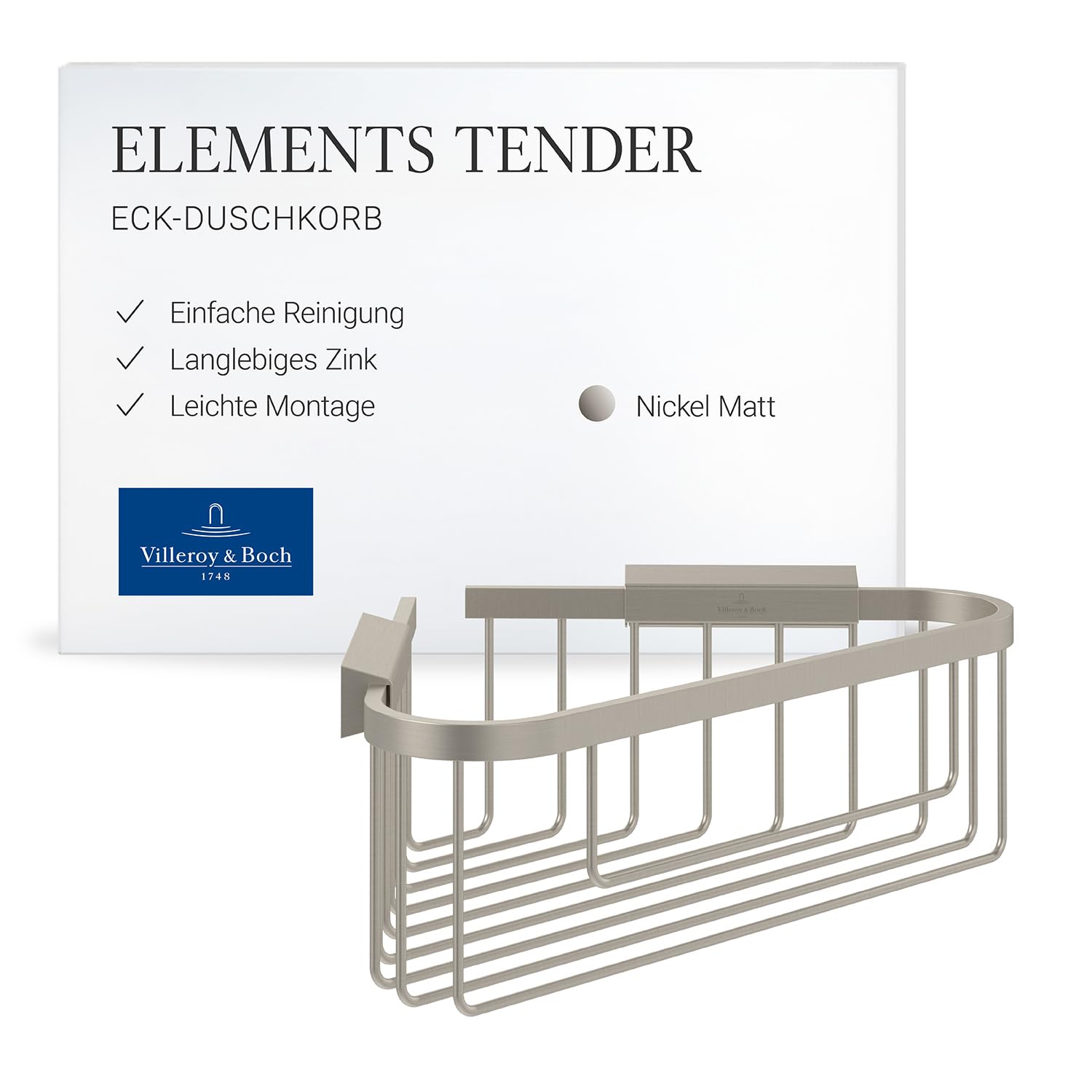 Villeroy & Boch Elements Tender Eck-Duschkorb – Nickel Matt, gebürstet