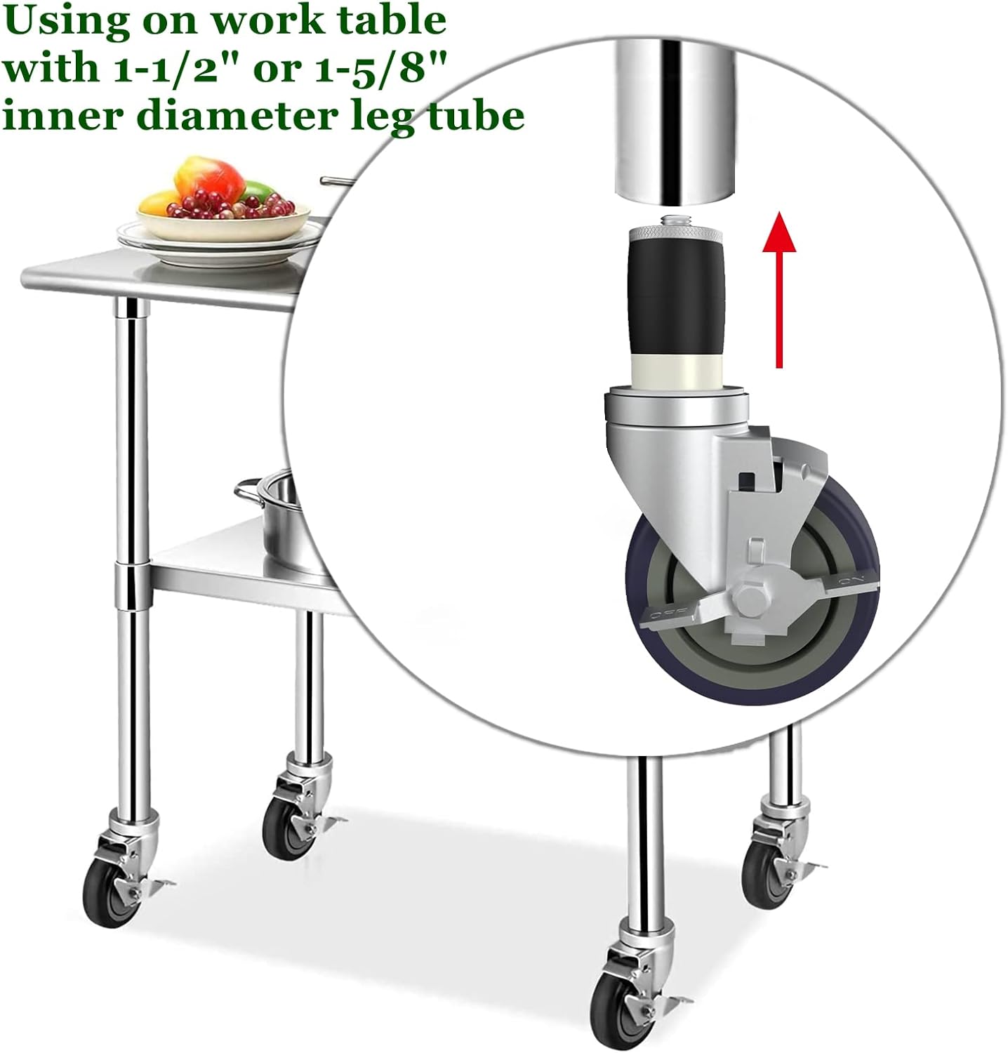 Get Cheap Price MySit 4 inch Work Table Caster Wheels for Commercial Kitchen Prep Tables, Expanding Stem Casters Set of 4 with Locking Brakes Fit Both 1-1/2 and 1-5/8 Leg Tube Adapter for Stainless Steel Worktable Black Friday - 70% OFF MySit 4 inch Work Table Caster Wheels for Commercial Kitchen Prep Tables, Expanding Stem Casters Set of 4 with Locking Brakes Fit Both 1-1/2 and 1-5/8 Leg Tube Adapter for Stainless Steel Worktable