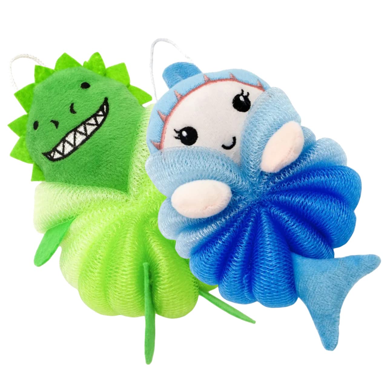 PACKOVE 2Pcs Cartoon Loofah Bath Sponge Body Scrubber for Gentle Exfoliation Cute Dinosaur Mermaid Design for Boys and Lightweight Skin Friendly