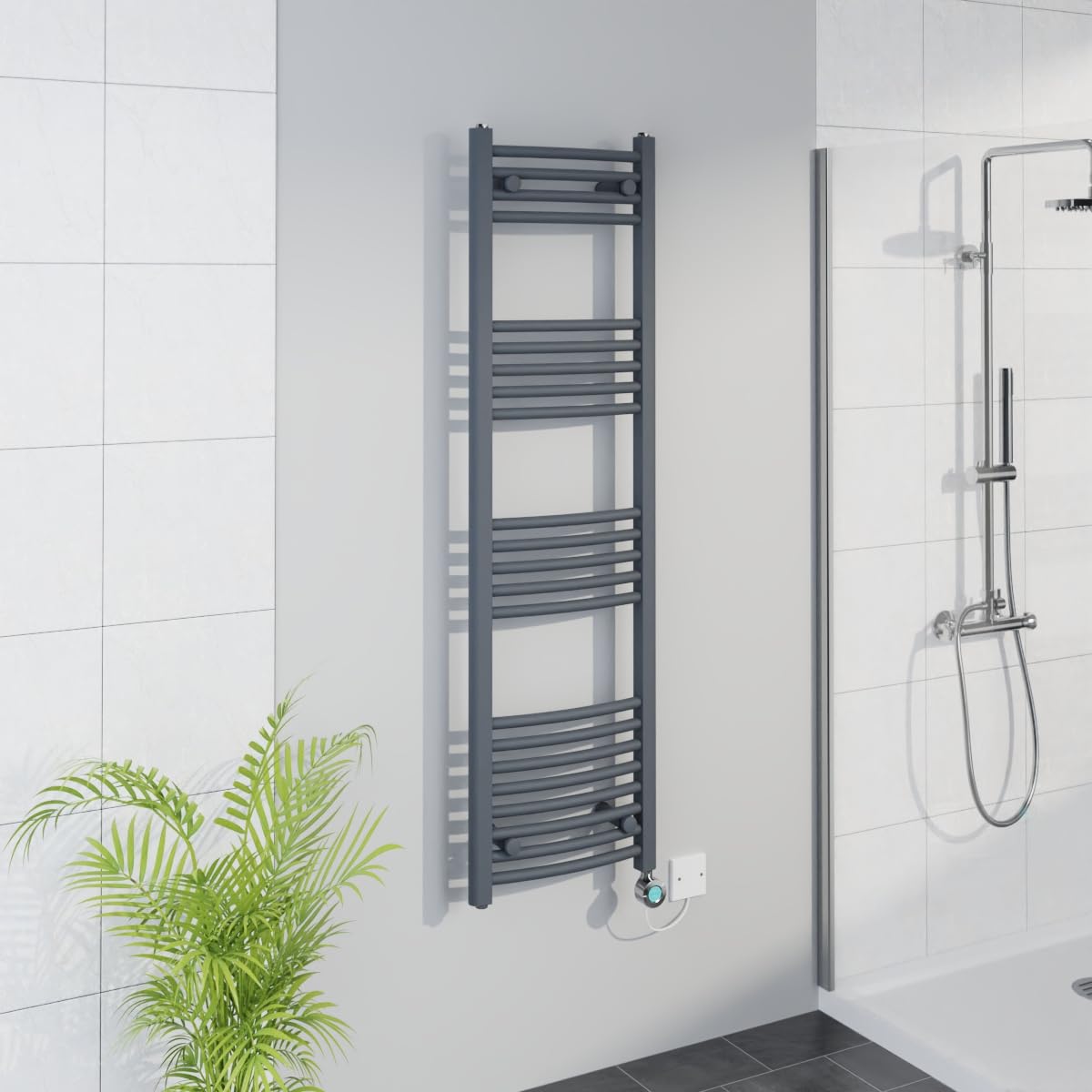 Warmehaus Grey WiFi Electric Curved Towel Rail 1400x400mm Element Chrome — image 1