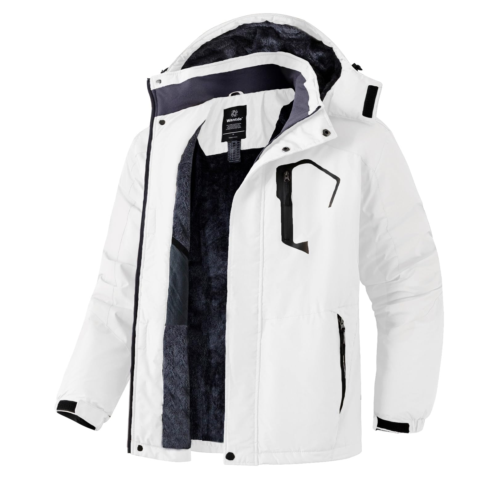 Wantdo Giacca da Sci Montagna Calda Invernale Parka da Neve Imbottita Cappotto da Snowboard in Pile Giubbotto con Cappuccio Impermeabile Uomo