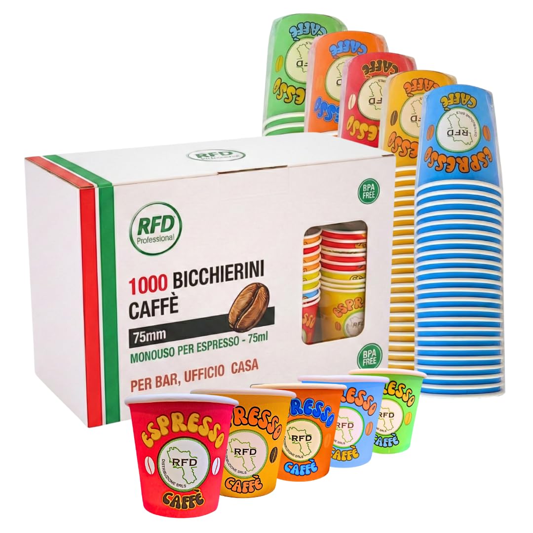 RFD 1000 Bicchieri di Carta Caffe 75 ml - Maxi Scorta Tazzine Monouso bicchierini caffè Anti-Perdita – Ideali per Espresso, Ufficio e Bar – Biocompostabili Made in Italy