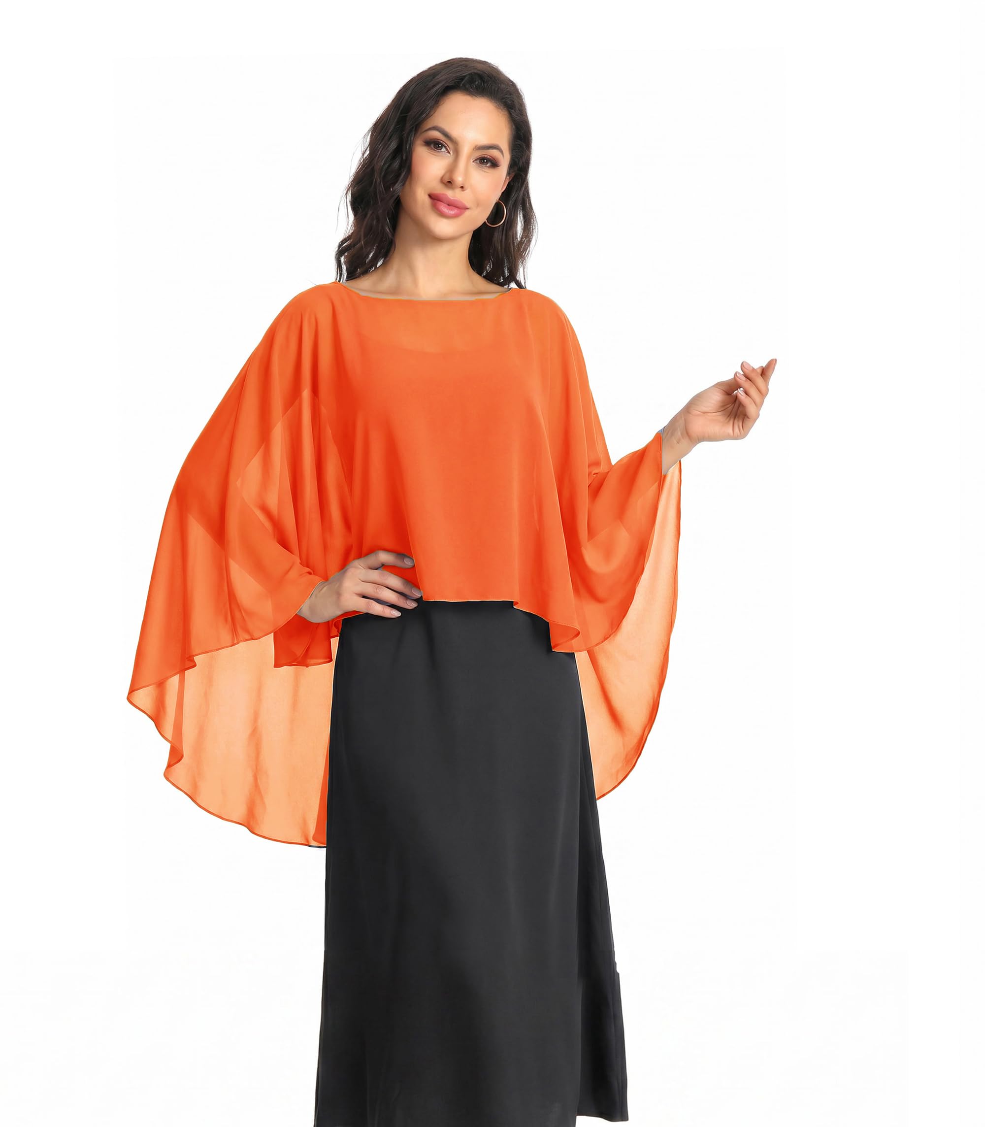 Baoqiya Chiffon Capes Sheer Capelets Long Cape Poncho For Women Plus Size