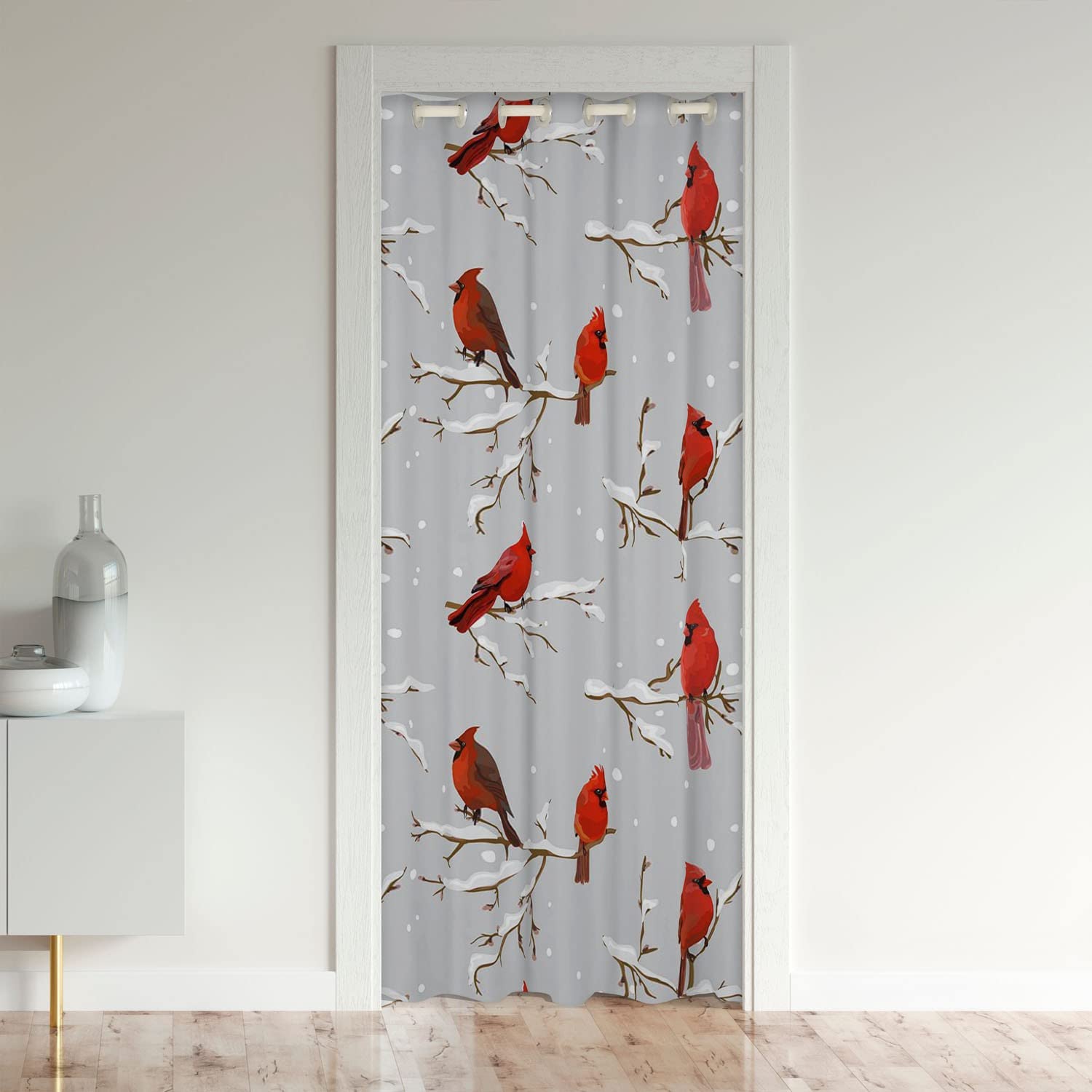Hummingbird Door Curtain for Doorway Privacy Tropical Birds Window Treatments for Home Living Decor Reversible Hummingbird Branches Snow Red White Birds Decorative Window Treatments 150x203cm