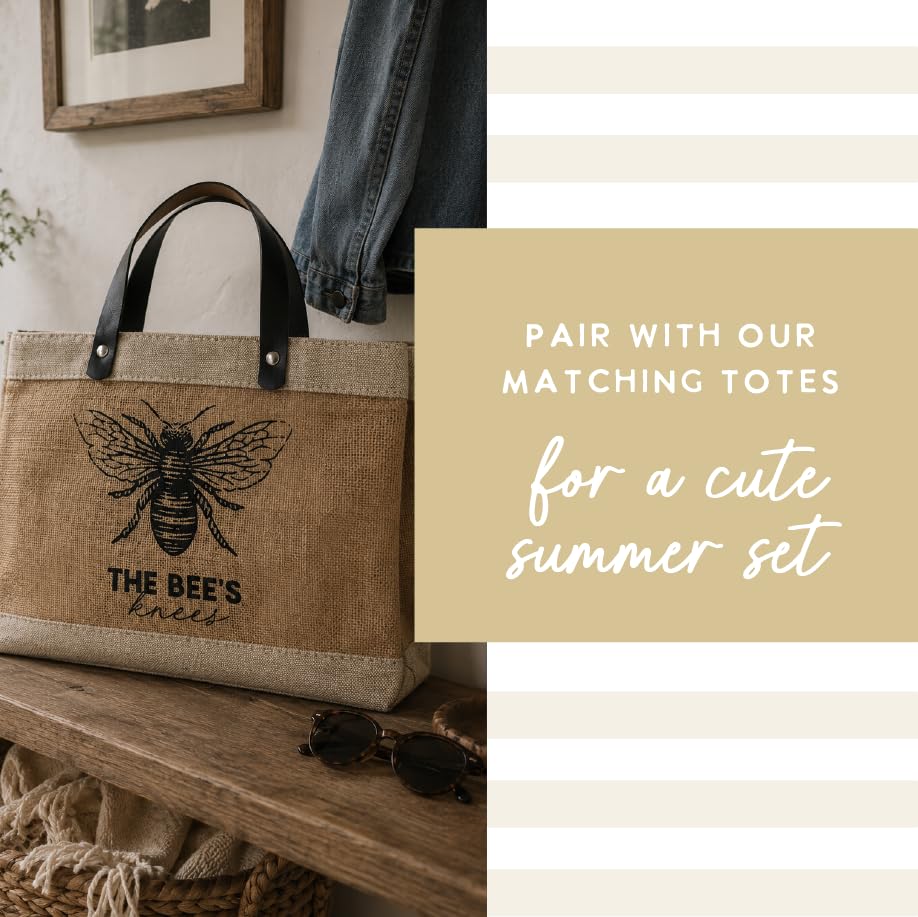 Image of Santa Barbara Design Studio Mini Jute Tote - Natural Burlap Hand Bag with Waterproof lining and Leather Handles, 12.5 inch x 9.5 inch, Bees Knees