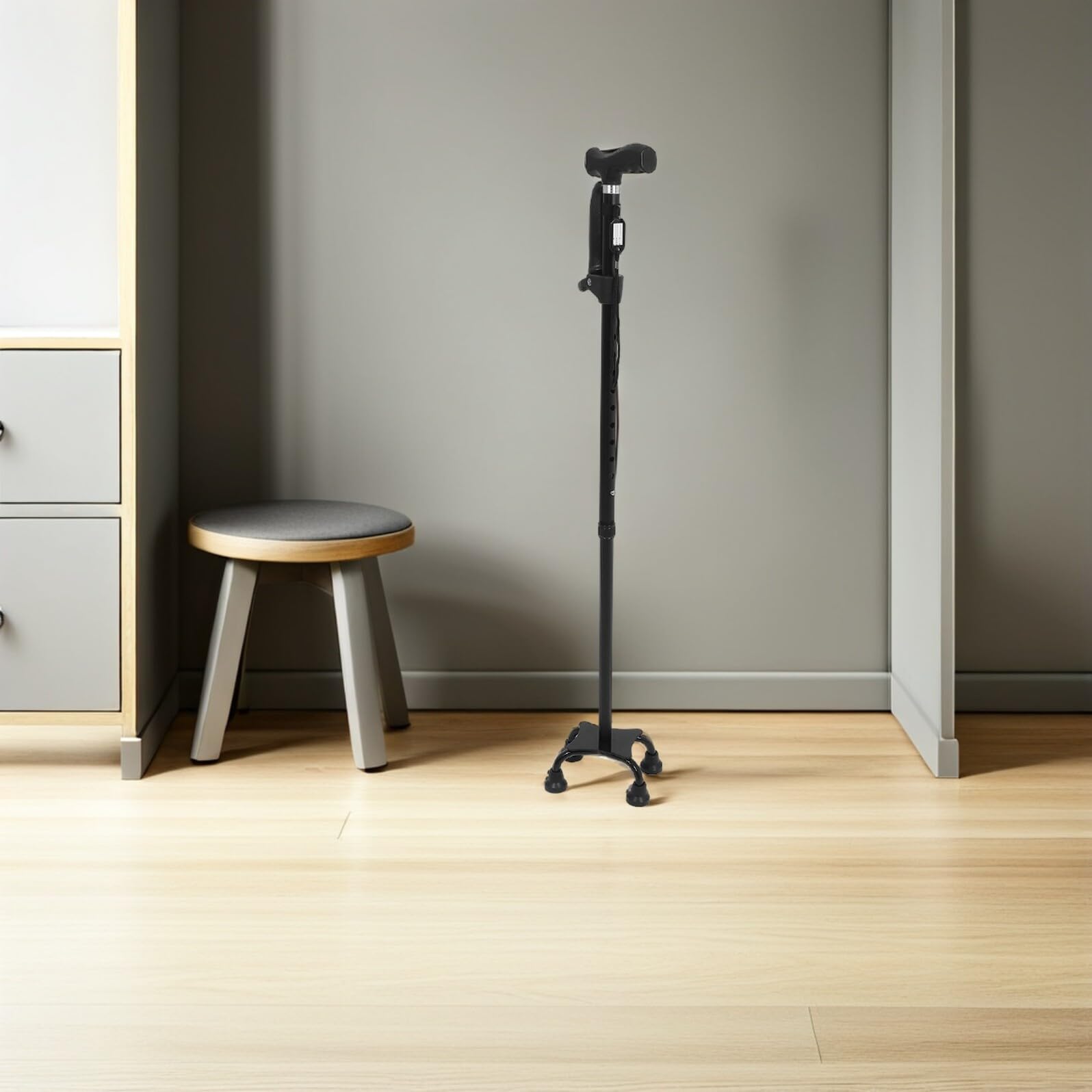 Bastón Plegable Ajustable de Aluminio para Personas Mayores Ligero y Portátil con Base Antideslizante y Doble Punta para Caminar Seguro en Interiores y Exteriores