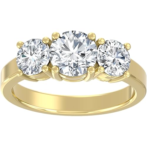 1 Carat - 3 Carat (CT. T.W.) Lab Grown Diamond Three-Stone Engagement Ring for Women | 14K Yellow or White Gold 3-Stone Wedding Anniversary Ring | D-E Color and VS Clarity