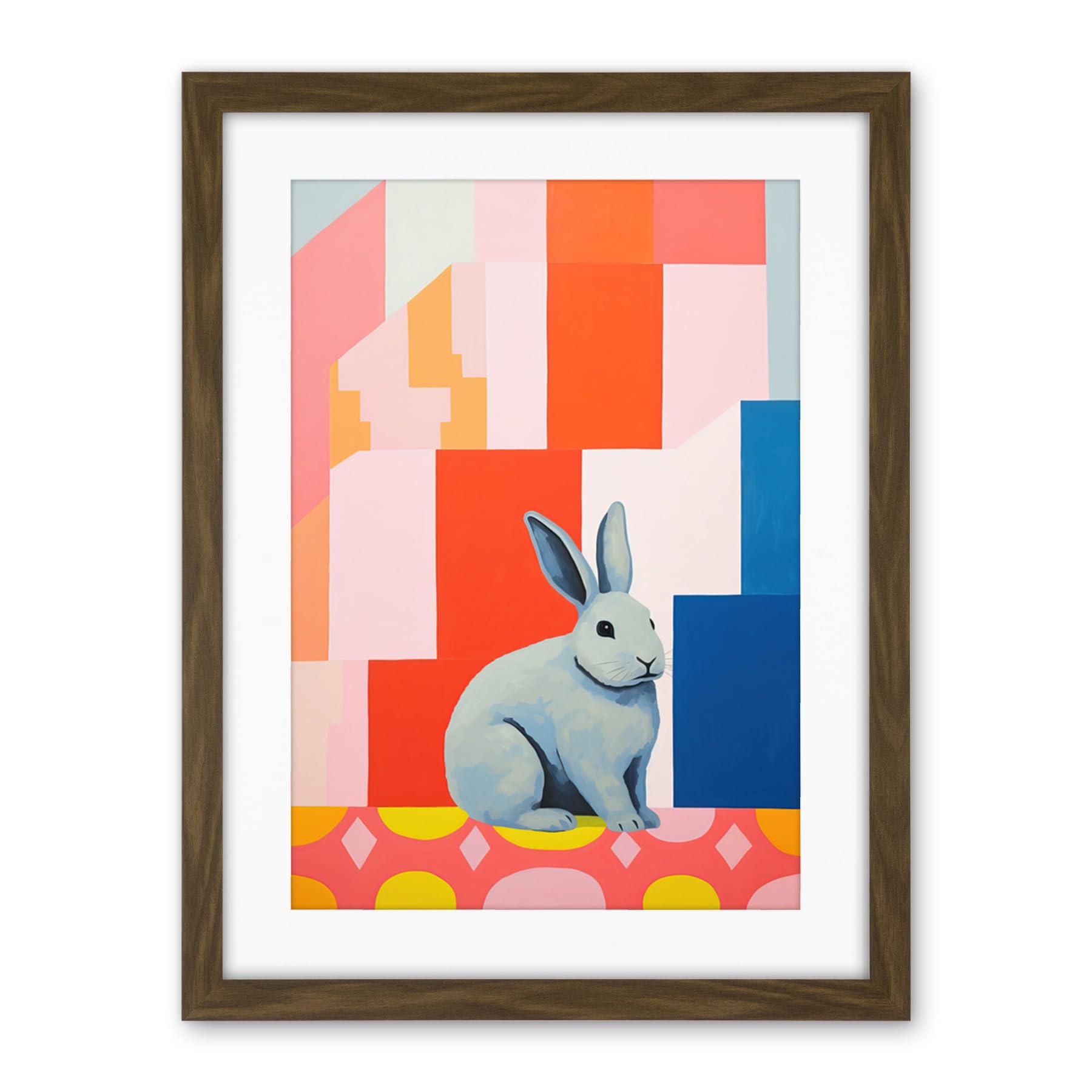 Artery8 Fat White Rabbit Bold Pop Art Colourful Conceptual Modern Artwork Framed Wall Art Print 18X24 Inch