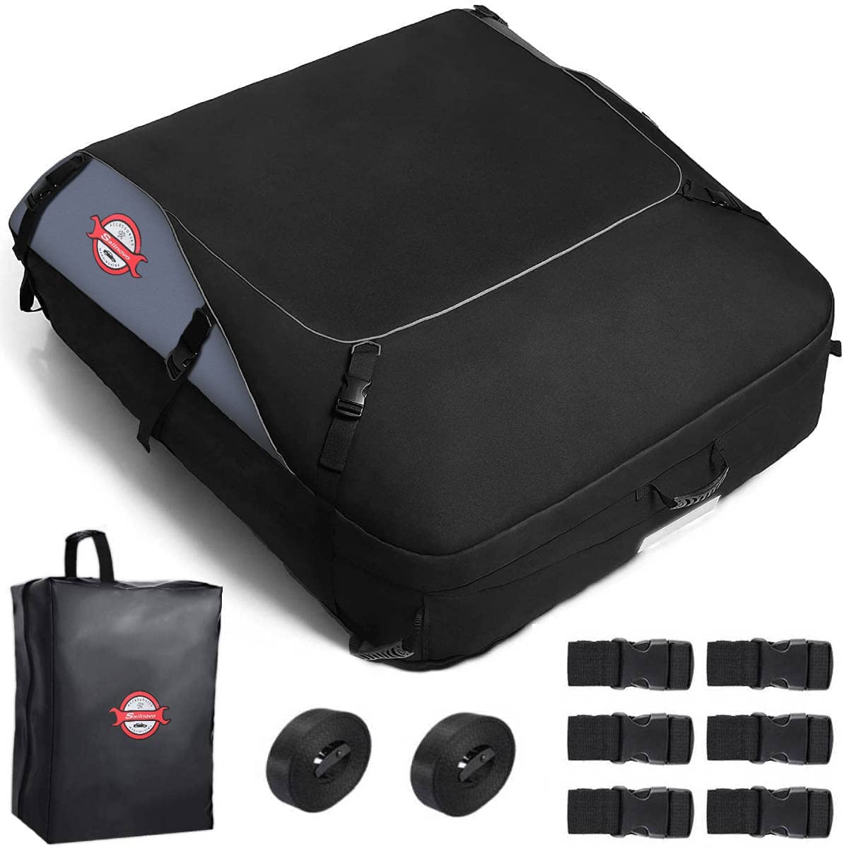 Car Rooftop Cargo Carrier Roof Bag, 20 Cubic Feet Waterproof Roof Top Cargo Carrier for All Cars with Without Luggage Rack, Vehicle Soft Shell Roof cargo box with 6+8 Reinforced Straps and Storage Bag