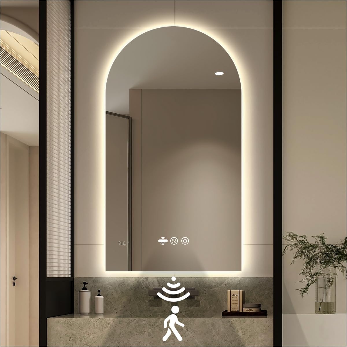 20" W x 32" H Arched LED Bathroom Mirror - Motion Sensor