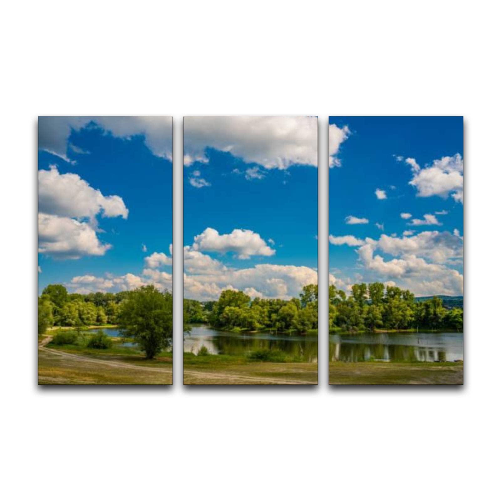 3 Panels Wall Art Pictures Sodros lake beach on Danube in Novi Sad Serbia Modern Canvas Print Paintings Artwork Framed Posters for Office Home Decor Ready to Hang