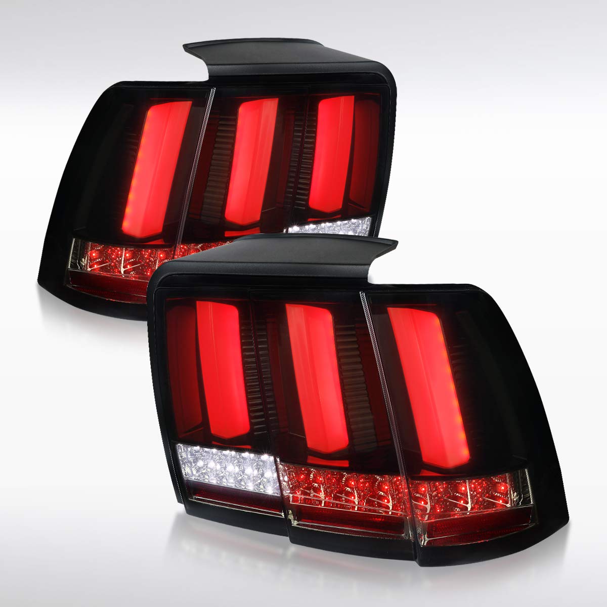 Autozensation Compatible with Ford Mustang 1999-2004, Glossy Black Housing Smoke Lens Sequential LED