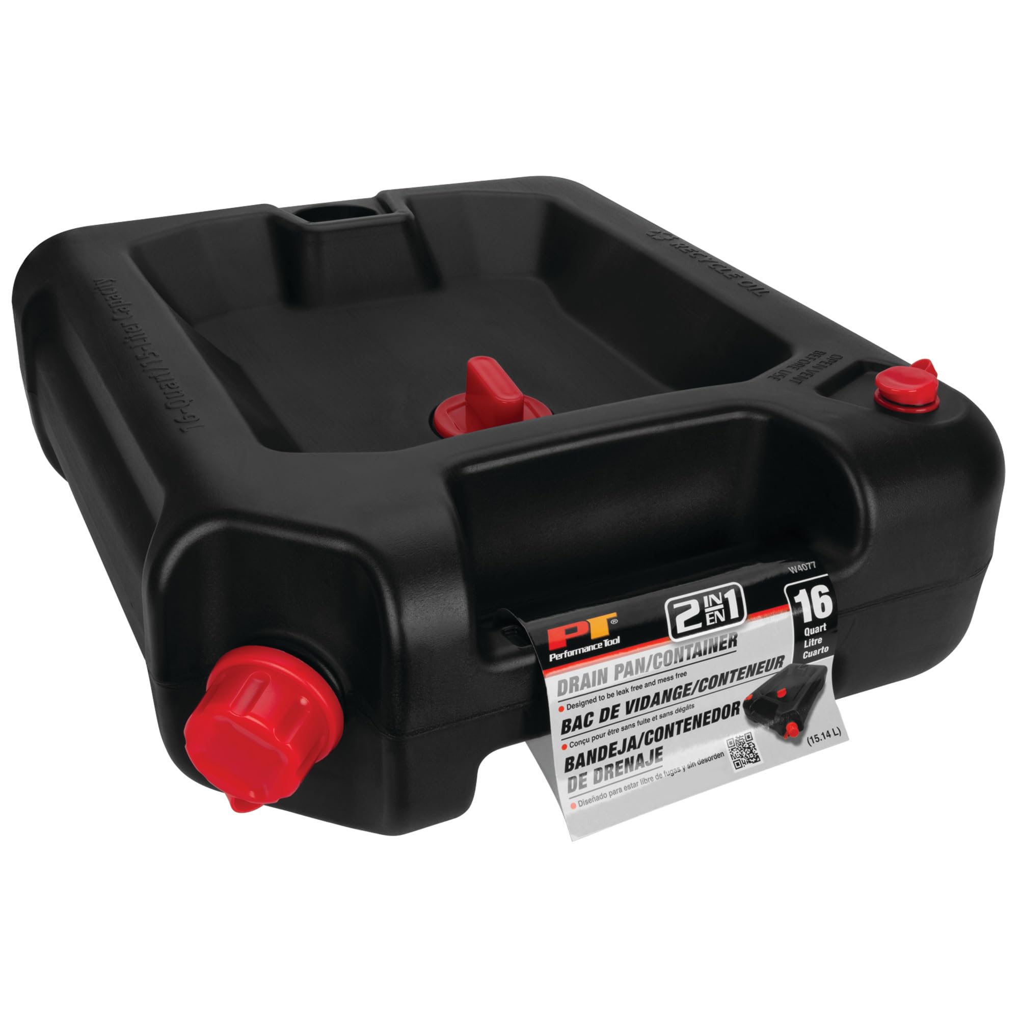 PERFORMANCE TOOL W4077 Récipient de vidange d'huile de 16 litres, puits de vidange Profonde, poignées intégrées, Joints d'étanchéité en Caoutchouc, Noir