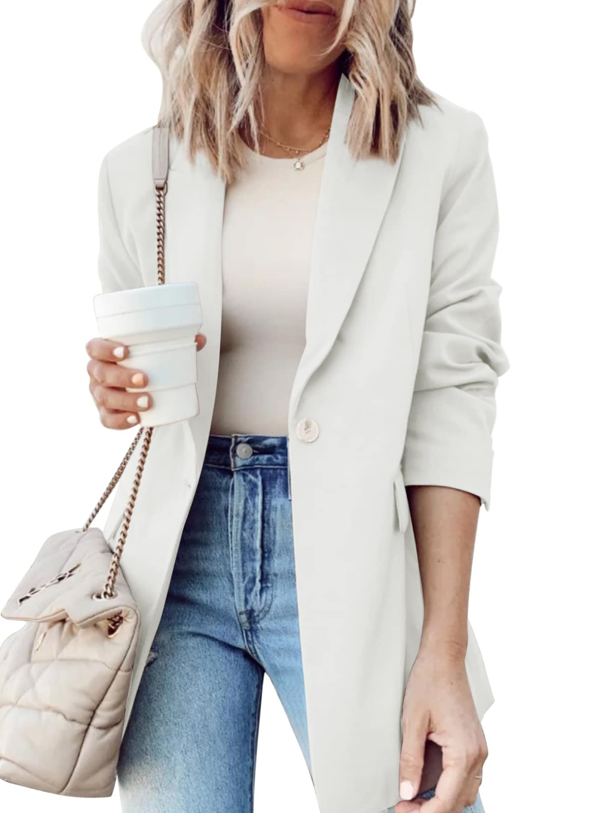 DokotooWomens 2024 Fashion Spring Lapel Collar Buttons Blazer Jackets for Women Business Casual