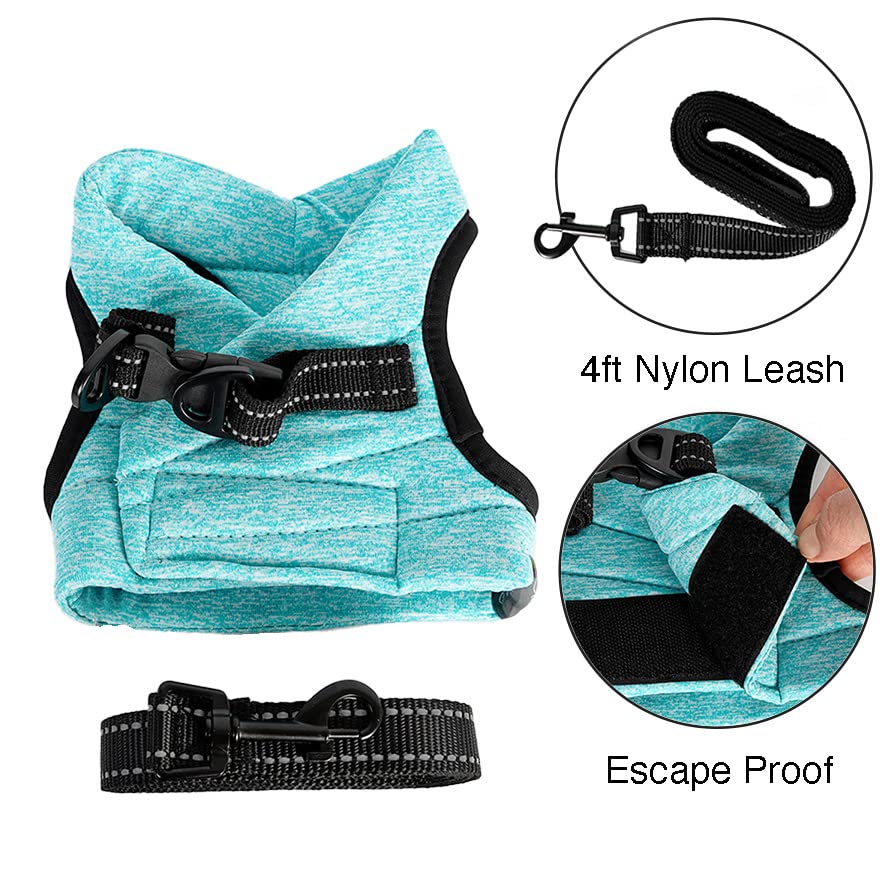 Crea CLEA- Pettorina per gatti ultra leggera e confortevole,con guinzaglio.(S, Verde)