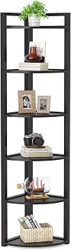 LITTLE TREE 6-Tier Corner Shelf، 70.86 "Govelf Corner Corner with Metal Frame، Narrow Tall Corner Bookcase for Living Room، Home Office، Kitchen