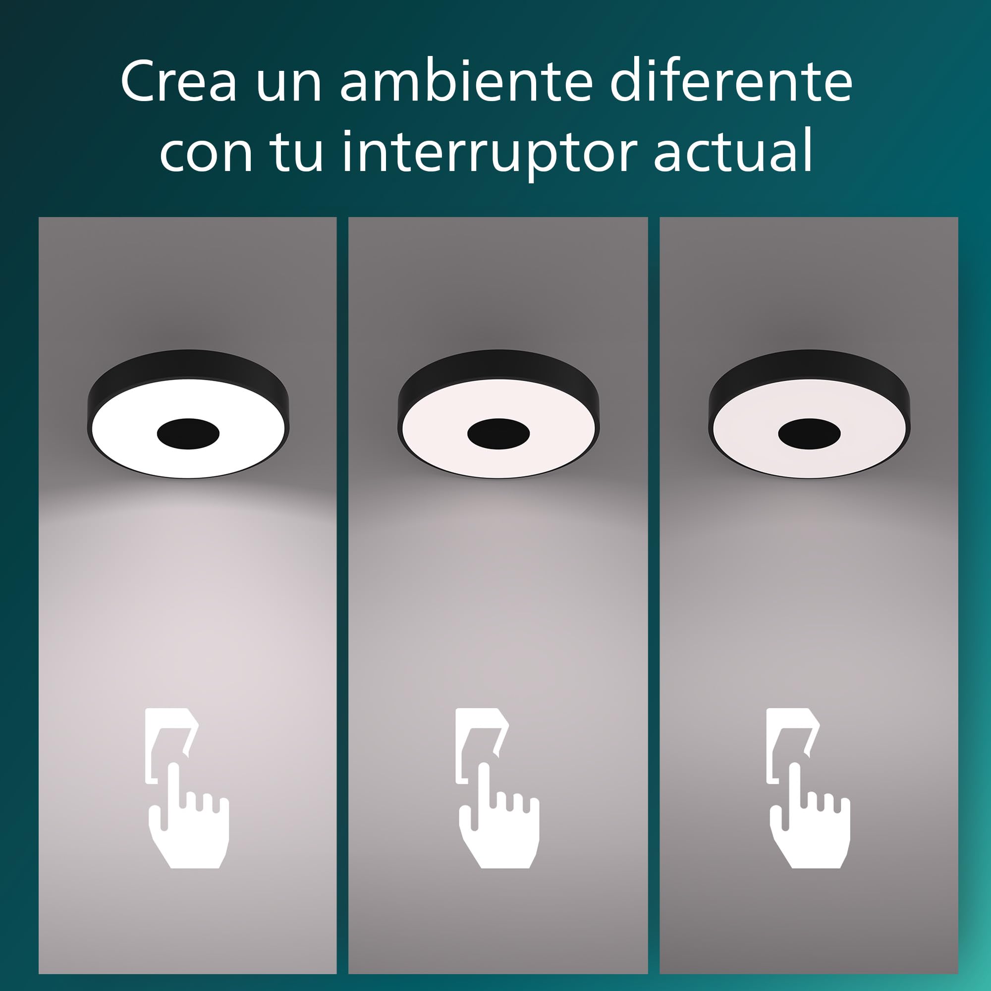 Philips LED Coiner Plafón de Techo, 24W, 2800 lm, Luz Blanca Fría 4000K, Protección IP20, SceneSwitch, Redondo, Color Negro