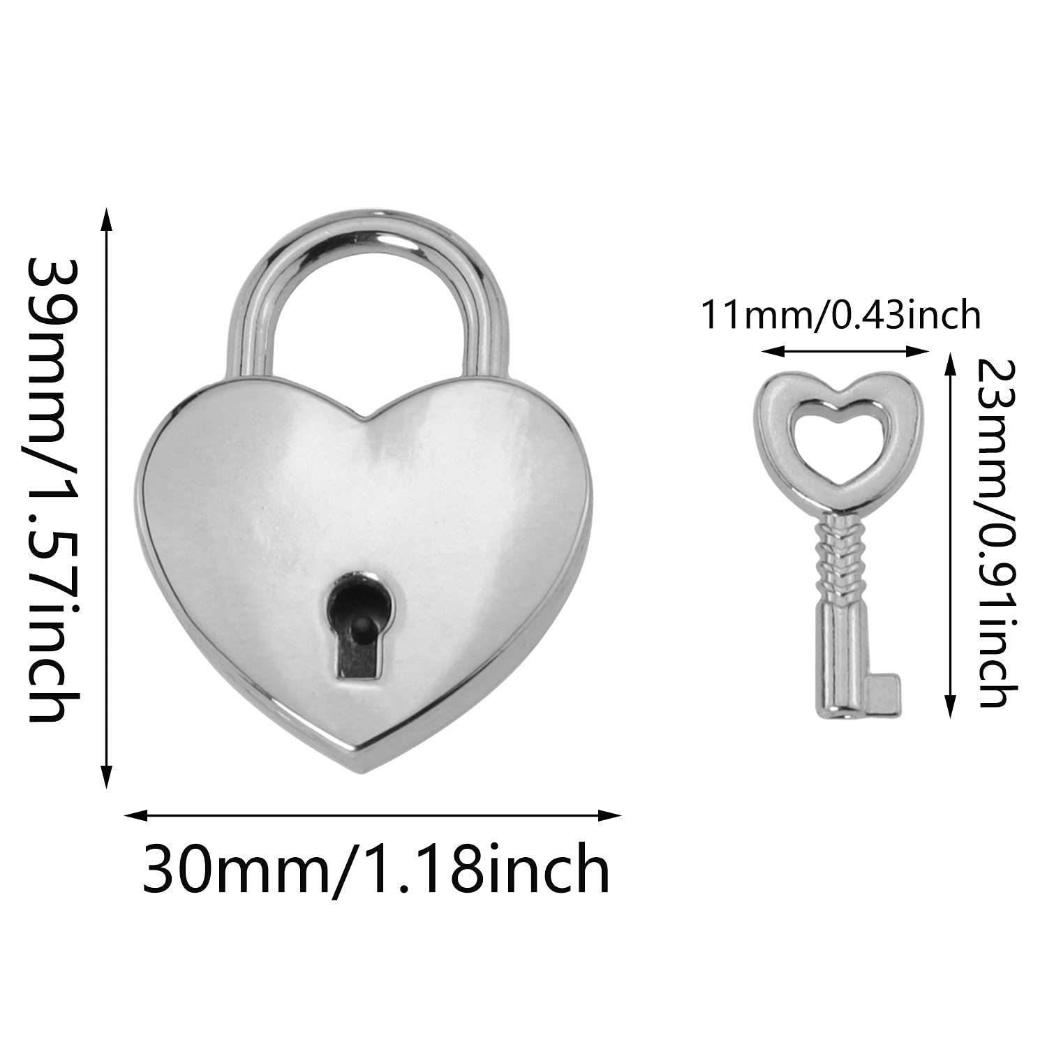 ZCZQC Love Lock 2PCS Gold and Silver Small Heart-Shaped Padlocks