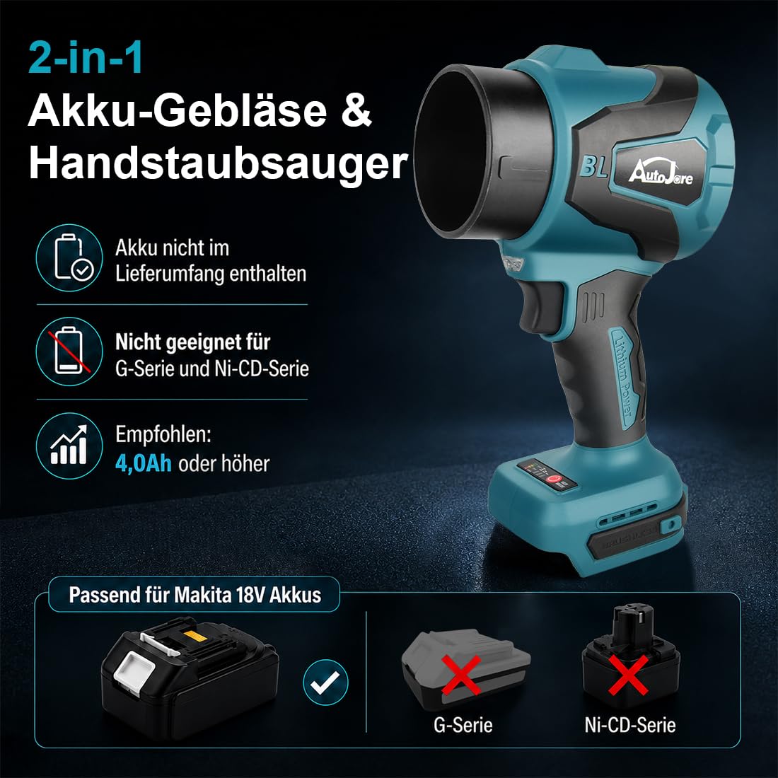 2 w 1 mini dmuchawa akumulatorowa i odkurzacz ręczny, kompatybilny z Makita 18 V