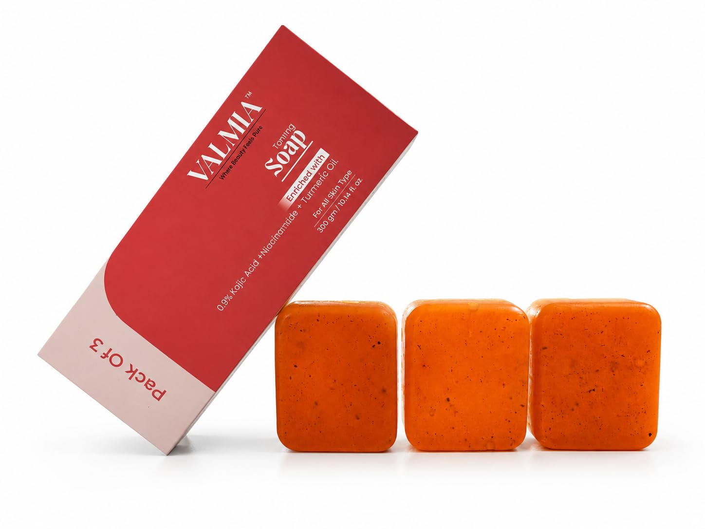 VALMIA Kojic Acid & Niacinamide Soap Bar for Tan Removal, Skin Brightening & Deep Cleansing | Enriched with Coconut Oil & Saffron | Helps Reduce Dark Spots, Pigmentation & Uneven Skin Tone | For Men & Women | 300 g