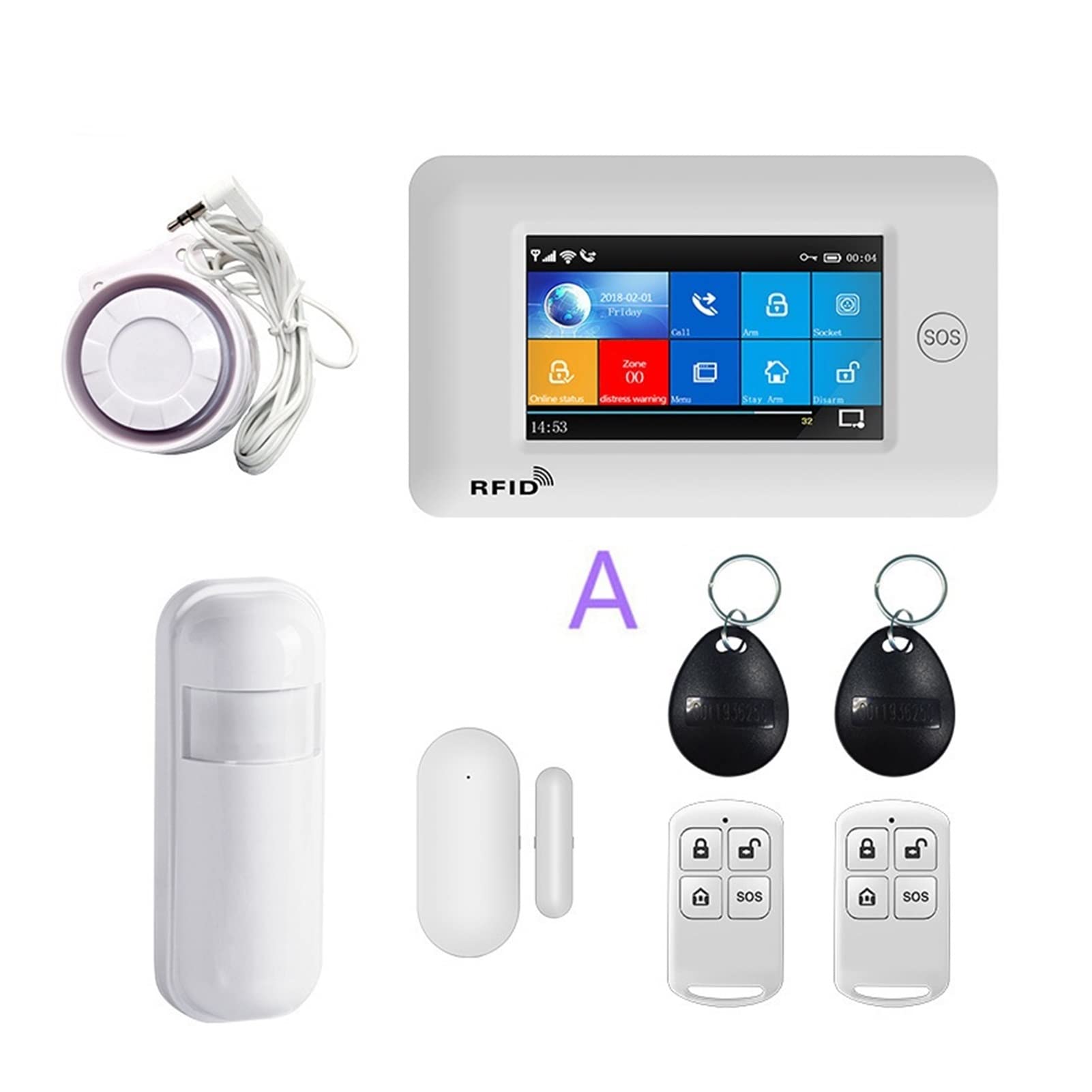 Kit Allarme Casa, 4.3 pollici WiFi 3G GSM. di allarme for la sicurezza della casa della sicurezza wireless con sensore di movimento Tuya. App compatibile(E 15000MAH)