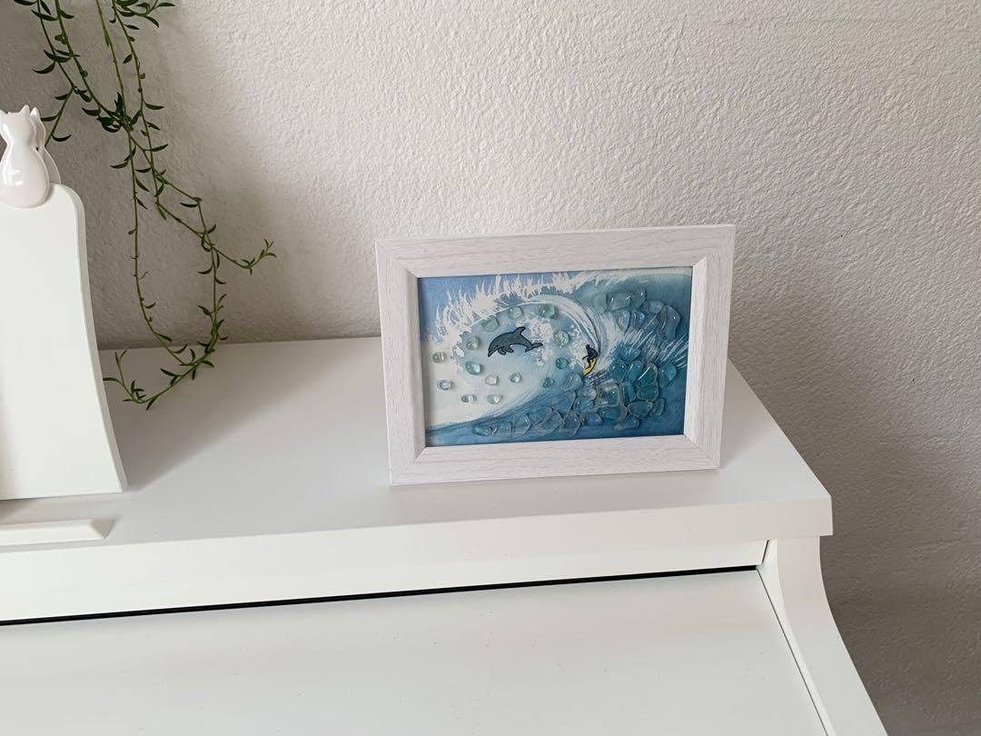 Amazon.co.jp: シーグラスアート サーフィン イルカ シーグラス 湘南