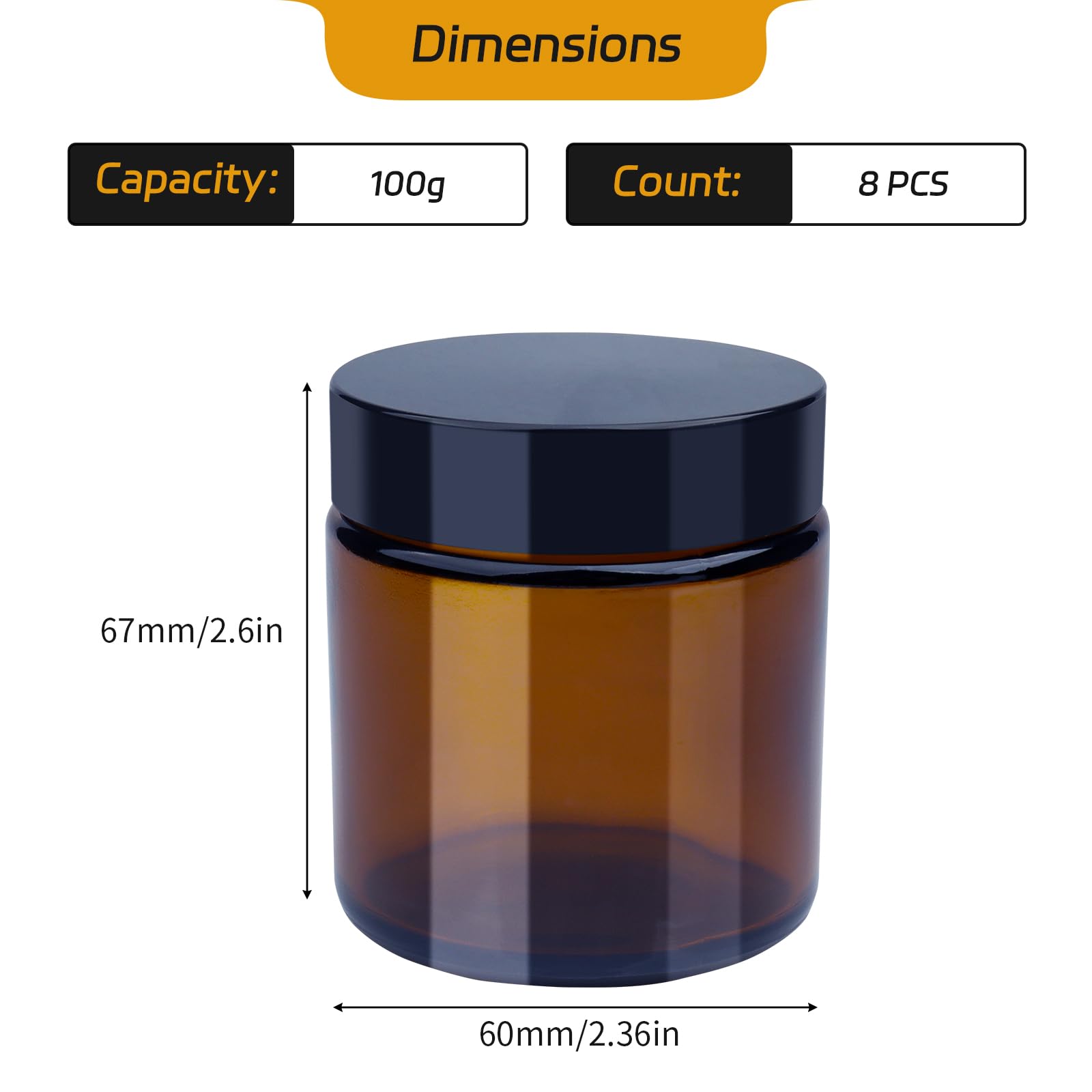 Roellgs Amber Glass Jars, 8 Pack 100 ml Glass Jars with Lids, Brown Travel Cosmetic Containers - Image 2