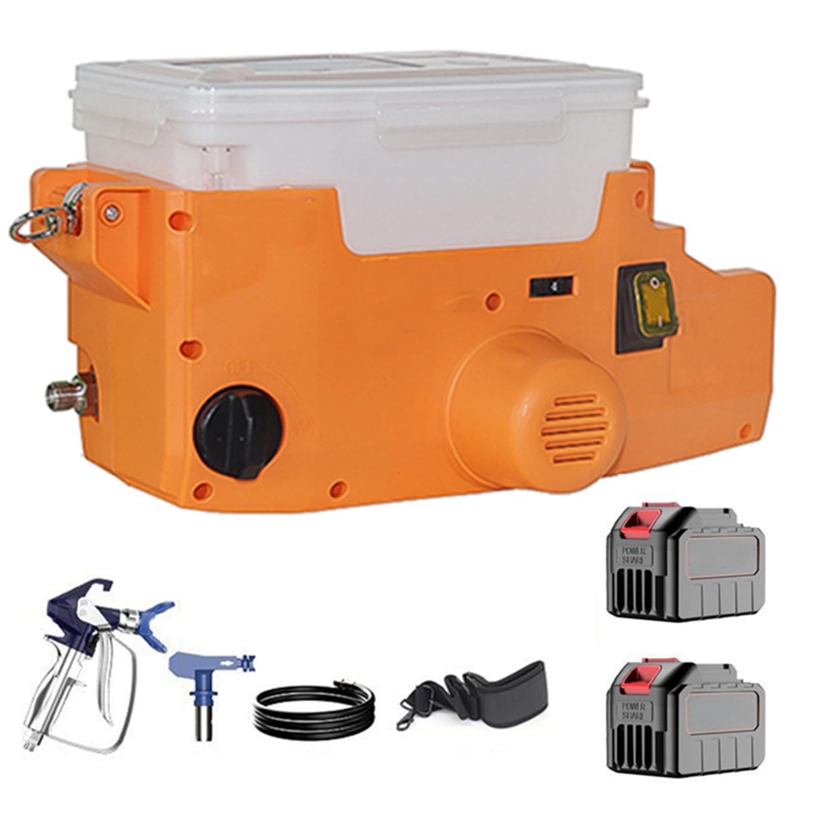Spruzzatore di Vernice Portatile airless, Macchina per verniciatura a spruzzo ad Alta Pressione da 500 W, Zaino per Utensili con 6 velocità Regolabili, capacità 1,7 l, 2 batterie, Arancione
