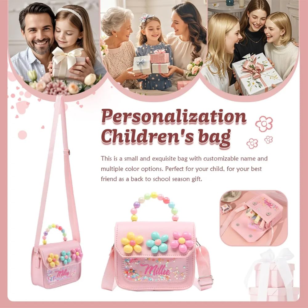 Personalized Shoulder Bag for Girls – Custom Name Crossbody Bag, PU Leather Purse for Kids, Travel Vacation School Bag - 3