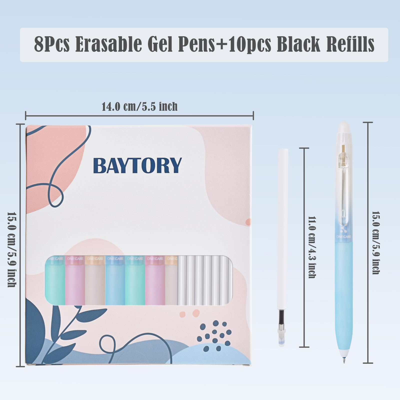 BAYTORY Retractable Erasable Gel Pens, 4Pcs Blue & 4Pcs Black Ink Pens & 10Pcs Black Refills - Image 2