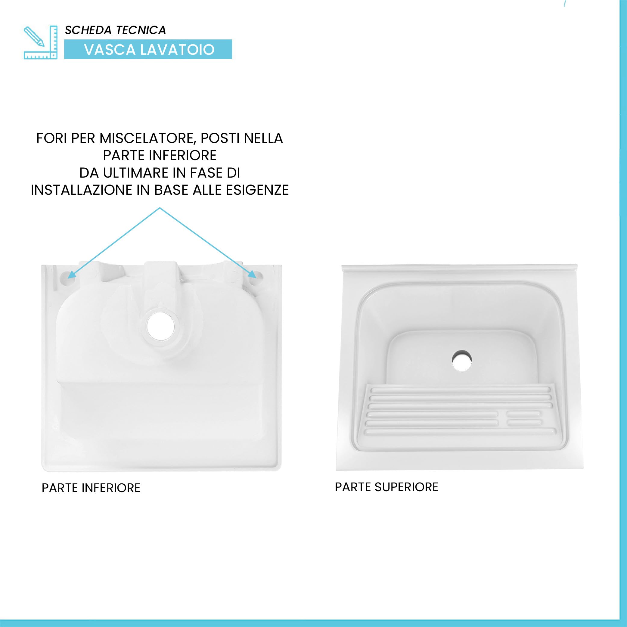 Mobile Lavatoio 45x51 Cm Con Vasca In Ceramica E Strofinatoio, Struttura In Legno Nobilitato Bianco Opaco Con Un’Anta Apribile A Gola, Già Montato Con Kit Di Scarico Incluso