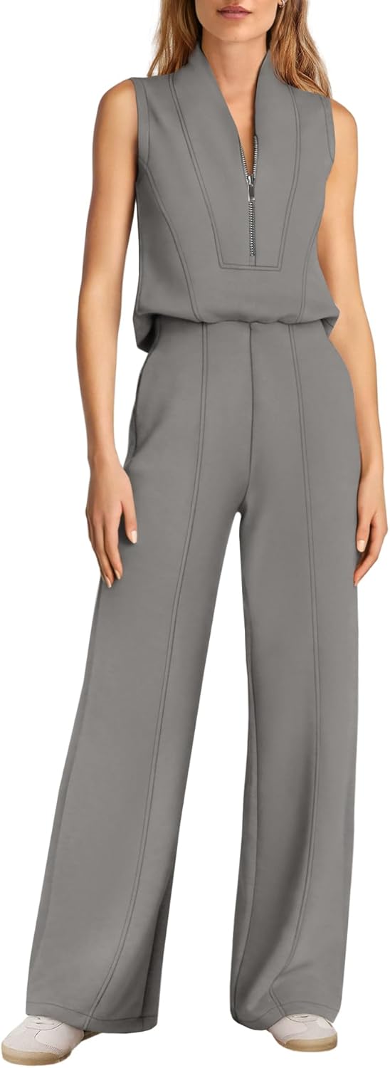 Yanekop Womens Wide Leg Jumpsuits Sleeveless One Piece Jumpsuits Dressy Airport Travel Outfit Summer Jumpsuit