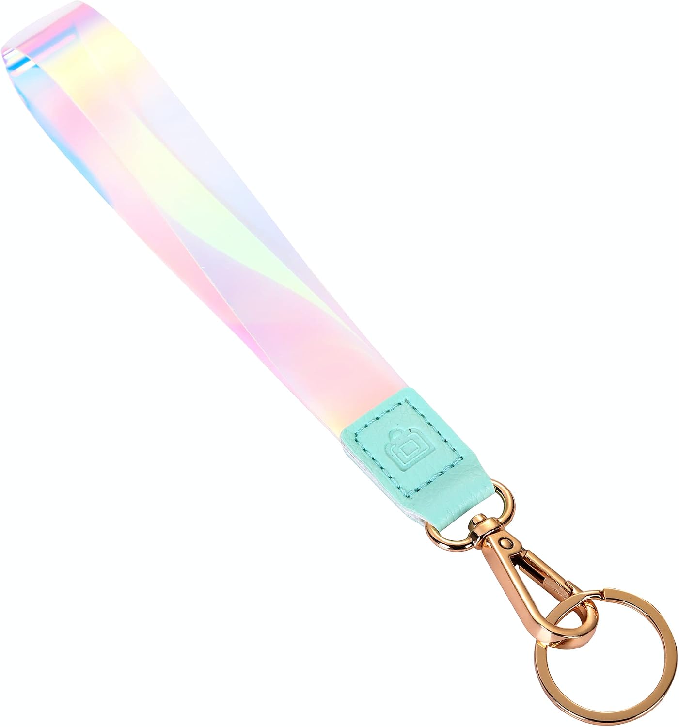 Cute Wrist Lanyard for Keys / Women’s Wristlet Strap for USB, Small Wallet & Phone / Aesthetic Short Mini Key Chain Holder with Clasp / Girls Holographic Sparkly Glittery Keychain Accessories (Mint)